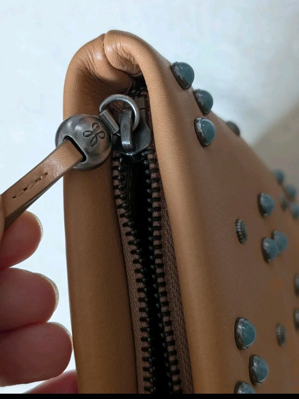 Hobo Doe Clutch Studded Accent Zip Closure Silver Hardware Wrist Strap